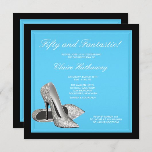 High Heel Schuhe Frauen Aquamarin Blue Birthday Pa Einladung (Vorne/Hinten)