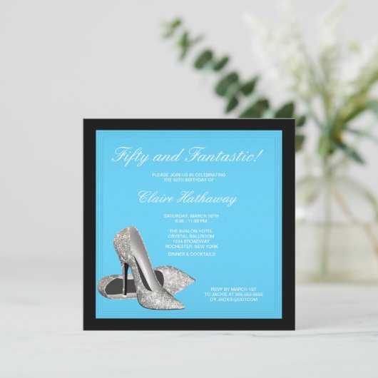High Heel Schuhe Frauen Aquamarin Blue Birthday Pa Einladung (Stehend Vorderseite)