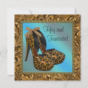 High Heel Schuhe Frauen Leopard Gold 50. Geburtsta Einladung