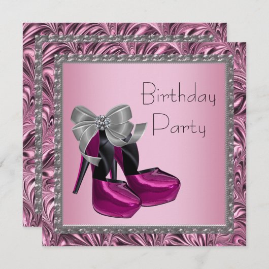 High Heel Schuhe Hot Pink Black Birthday Party Einladung (Vorne/Hinten)