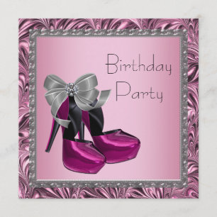 High Heel Schuhe Hot Pink Black Birthday Party Einladung