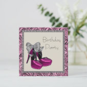 High Heel Schuhe Hot Pink Black Birthday Party Einladung (Stehend Vorderseite)