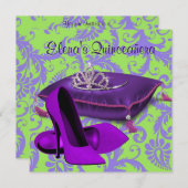 High Heel Schuhe Kalkgrün Lila Quinceanera Einladung (Vorne/Hinten)