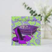 High Heel Schuhe Kalkgrün Lila Quinceanera Einladung (Stehend Vorderseite)