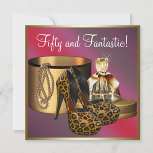 High Heel Schuhe Leopard Gold Frauen 50. Geburtsta Einladung