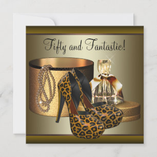High Heel Schuhe Leopard Gold Frauen 50. Geburtsta Einladung