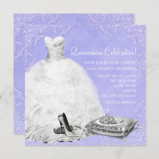 High Heel Schuhe Lila Prinzessin Quinceanera Einladung (Vorne/Hinten)