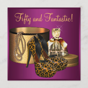 High Heel Schuhe Pink Leopard Damen 50. Geburtstag Einladung