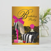 High Heel Schuhe Rosa und Gold Rosa Zebra Party Einladung (Stehend Vorderseite)