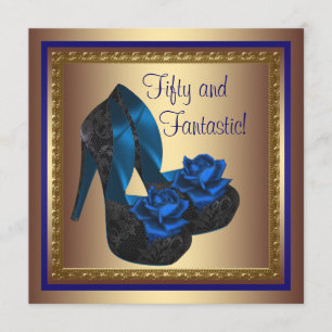 High Heel Schuhe Royal Blau Gold 50. Geburtstag Einladung
