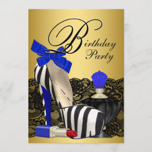High Heel Schuhe Royal Blau und Gold Geburtstagsfe Einladung