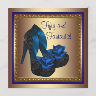 High Heel Schuhe Royal Blue Gold 50. Geburtstag Einladung