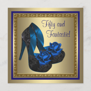 High Heel Schuhe Royal Blue Gold Geburtstagsparty Einladung