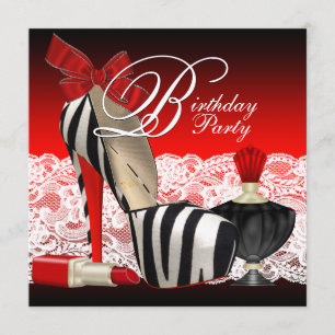 High Heel Schuhe Schwarz Rot Zebra Party Einladung