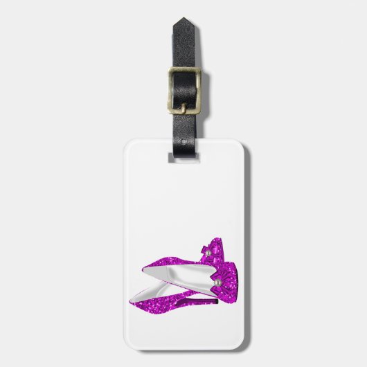 High Heel Schuhe Stileto Glitzer Rosa Gepäckanhänger (Vorderseite vertikal)
