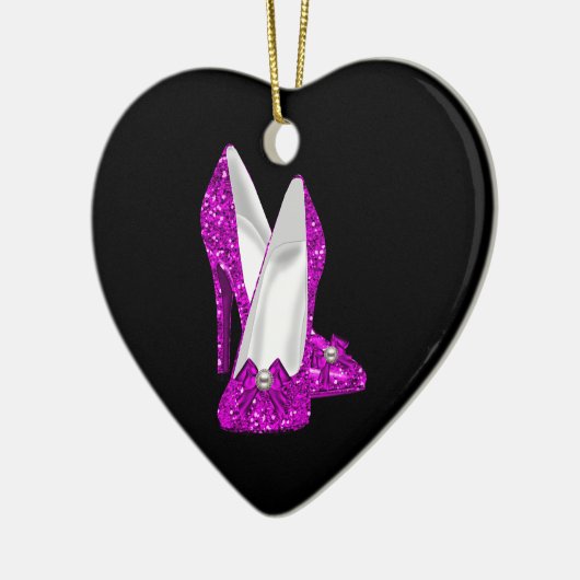 High Heel Schuhe Stileto Glitzer Rosa Keramik Ornament (Links)