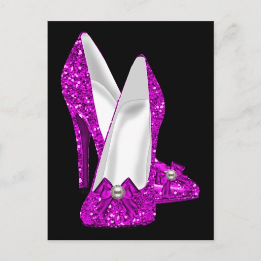 High Heel Schuhe Stileto Glitzer Rosa Postkarte (Vorderseite)