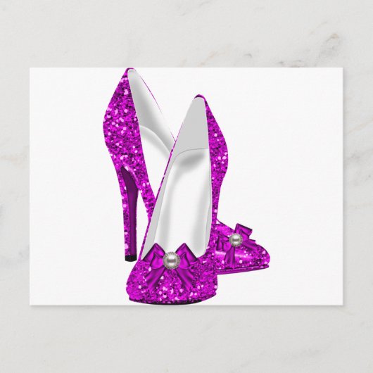 High Heel Schuhe Stileto Glitzer Rosa Postkarte (Vorderseite)