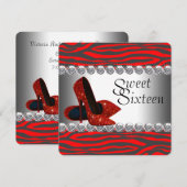 High Heel Shoe Red Zebra Geburtstagsparty Einladung (Vorne/Hinten)