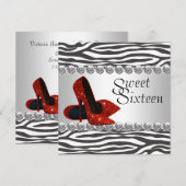 High Heel Shoe Red Zebra Geburtstagsparty Einladung (Vorne/Hinten)