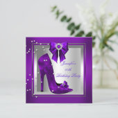 High Heel Shoe Silver Lila Geburtstagsparty Einladung (Stehend Vorderseite)