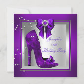 High Heel Shoe Silver Lila Geburtstagsparty Einladung (Vorderseite)