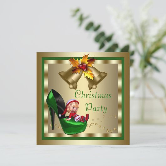 High Heel Shoes Elf Weihnachtsfest Party Einladung (Stehend Vorderseite)