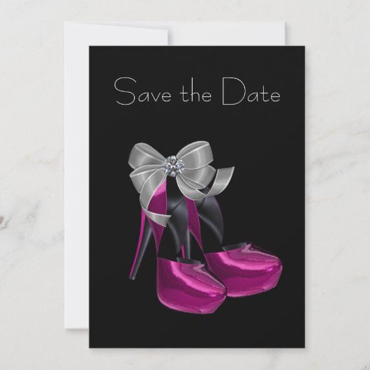 High Heel Shoes Hot Pink Black Save the Date (Vorderseite)