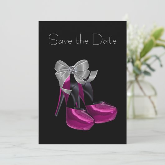 High Heel Shoes Hot Pink Black Save the Date (Stehend Vorderseite)