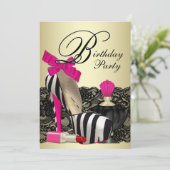 High Heel Shoes Hot Pink Zebra Party Einladung (Stehend Vorderseite)