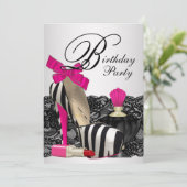 High Heel Shoes Hot Pink Zebra Party Einladung (Stehend Vorderseite)