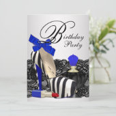 High Heel Shoes Royal Blue Birthday Party Einladung (Stehend Vorderseite)