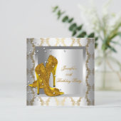High Heel Shoes Silver Gold Geburtstagsparty Einladung (Stehend Vorderseite)