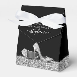 High Heel Stiletto Shoe Black Silver Geburtstag Geschenkschachtel