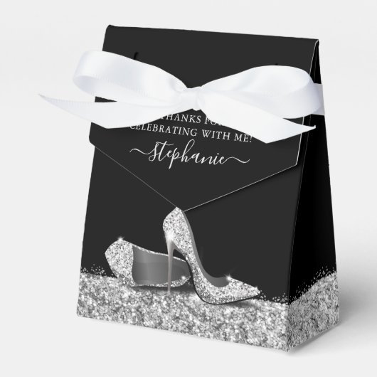 High Heel Stiletto Shoe Black Silver Geburtstag Geschenkschachtel (Vorderseite)