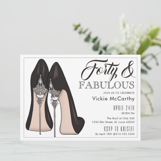 High Heels 40 & Fabulous Geburtstag Einladung (Stehend Vorderseite)