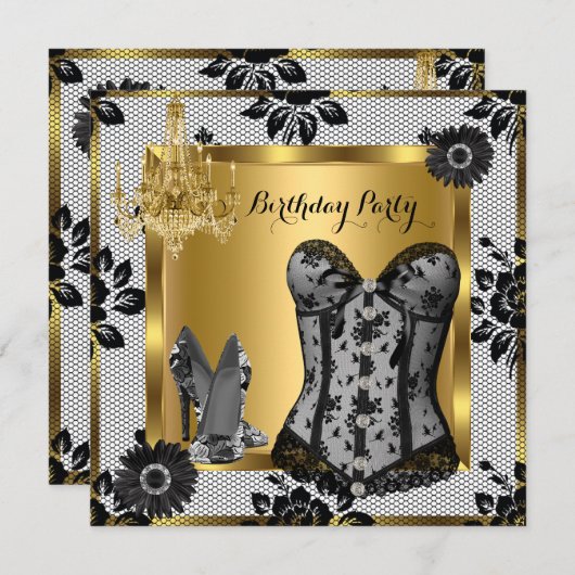 High Heels Chandelier Lace Corset Black 2 Einladung (Vorne/Hinten)