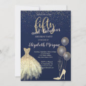High Heels Confetti, Dress Navy Blue 50. Geburtsta Einladung (Vorderseite)