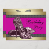 High Heels & Fuchsia Hot Pink Leopard Geburtstag Einladung (Vorne/Hinten)