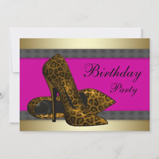 High Heels & Fuchsia Hot Pink Leopard Geburtstag Einladung (Vorderseite)