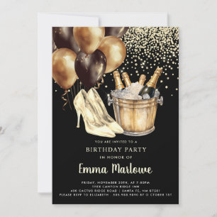 High Heels Gold Black Woman's Geburtstagsparty Einladung