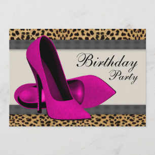 High Heels Hot Pink Leopard Geburtstagsfeier Einladung