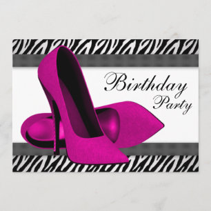 High Heels Hot Pink Zebra Geburtstagsfeier Einladung