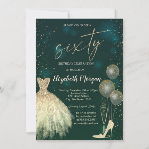 High Heels,Kleid,Sterne Grün 60. Geburtstag Einladung