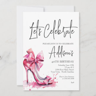 High Heels Pink bow 40th Birthday Party Invitation Einladung