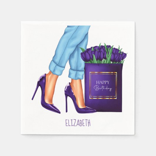 High Heels Shopping Bag Happy Birthday Serviette (Vorderseite)