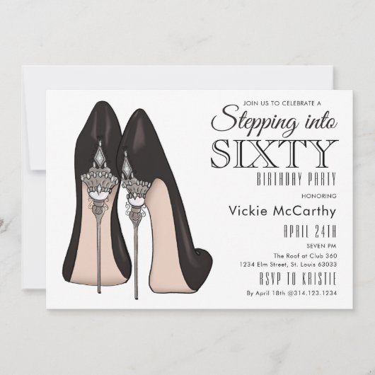 High Heels Stepping in Sixty Birthday Party Einladung (Vorderseite)