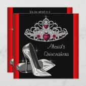 High Heels Tiara Red Black Quinceanea Einladung (Vorne/Hinten)