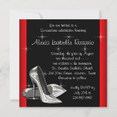 High Heels Tiara Red Black Quinceanea Einladung (Rückseite)