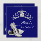 High Heels Tiara Royal Blue Quinceanera Einladung (Vorne/Hinten)